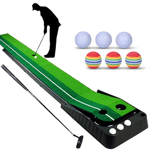 Alfombra de Putting de Golf con un Putter de golf y 6 Pelotas de Golf, Alfombra de Golf para Entrenamiento, Tapete de Práctica Estera de Golf Juego en Casa Oficina Hogar, Alfombrilla 300 * 30 cm