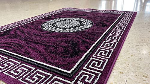 Alfombra de Salon Moderna de diseño VERSACH | De Pelo Corto en Polipropileno Frisse y 100% Lavable | | Ideal para Salón o habitacion | En Varias Medidas y Colores (55 x 110 cm, Morado)