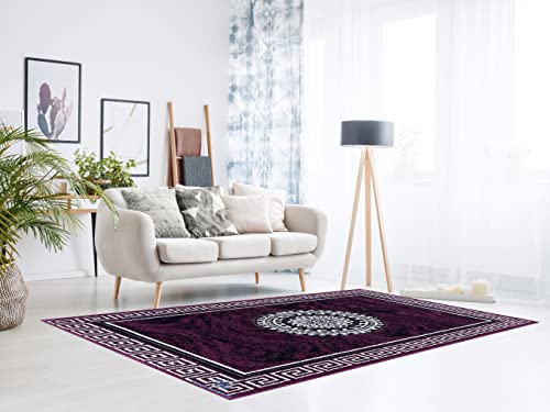 Alfombra de Salon Moderna de diseño VERSACH | De Pelo Corto en Polipropileno Frisse y 100% Lavable | | Ideal para Salón o habitacion | En Varias Medidas y Colores (55 x 110 cm, Morado)