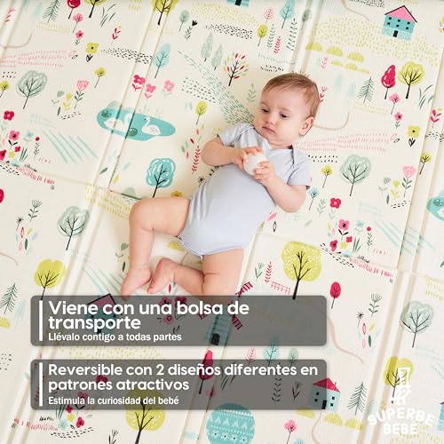 Alfombra Gateo Infantil Impermeable, Reversible y Plegable 160x180x1cm. Certificado CE. Esterilla Bebe Ideal para la habitación del niño o la niña. Gran formato SUPERBE BEBE Regalo Bebe