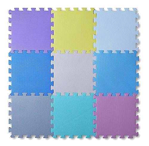 Alfombra Puzzle de Goma EVA para niños. 1 cm. de Espesor. 9 Piezas Intercambiables. Colores Suaves Variados