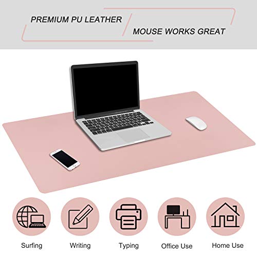 Alfombrilla de Escritorio, Estera Protector de Escritorio Oficina, Grande Vade de Cuero PU 90 cm x 40 cm, Antideslizante Estera de Escritura Mouse Pad del Ordenador Portátil, Doble Cara (Rosa/ Plata)