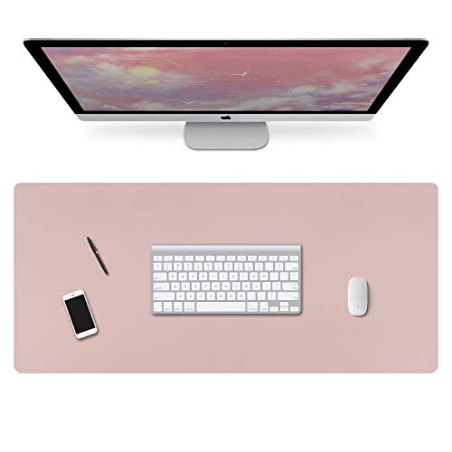 Alfombrilla de Escritorio, Estera Protector de Escritorio Oficina, Grande Vade de Cuero PU 90 cm x 40 cm, Antideslizante Estera de Escritura Mouse Pad del Ordenador Portátil, Doble Cara (Rosa/ Plata)