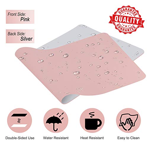 Alfombrilla de Escritorio, Estera Protector de Escritorio Oficina, Grande Vade de Cuero PU 90 cm x 40 cm, Antideslizante Estera de Escritura Mouse Pad del Ordenador Portátil, Doble Cara (Rosa/ Plata)