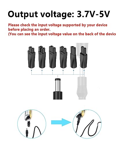 Aliwisdom Cargador USB Cable Universal para Varias marcas de Afeitadora Eléctrica / Cortapelos / Cortar Pelo Perros/ Depiladora Electrica, Voltaje de salida 3.7v-5v con 6 enchufes adaptadores