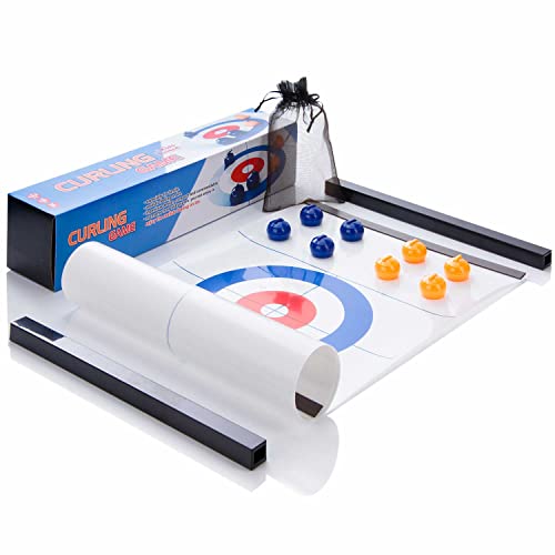 all Kids United® Curling - Juego Familiar de Tablero de Curling - Juego de Mesa de Bolos sobre Hielo Juego de Viaje para niños y Adultos