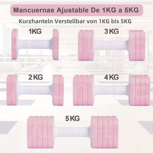 ALLINLIFE Pesas y Mancuernas Ajustables,10KG（2 * 5KG）Mancuernas Fácil de Ajustar, Juego de Pesas,Mancuernas Kits Color Gris, Rosa y Color Mixto, Pesas Ajustable