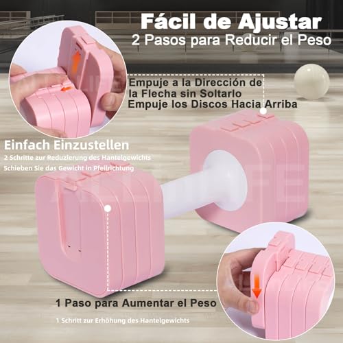 ALLINLIFE Pesas y Mancuernas Ajustables,10KG（2 * 5KG）Mancuernas Fácil de Ajustar, Juego de Pesas,Mancuernas Kits Color Gris, Rosa y Color Mixto, Pesas Ajustable