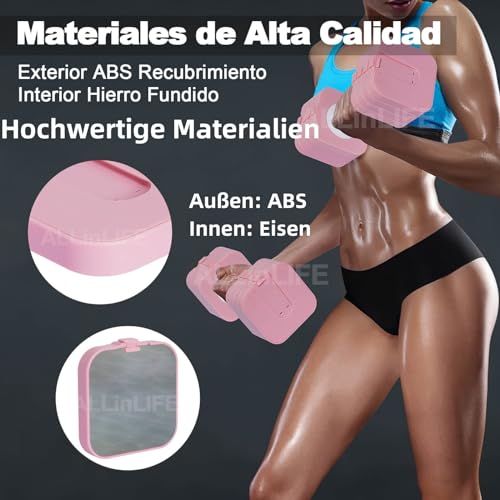 ALLINLIFE Pesas y Mancuernas Ajustables,10KG（2 * 5KG）Mancuernas Fácil de Ajustar, Juego de Pesas,Mancuernas Kits Color Gris, Rosa y Color Mixto, Pesas Ajustable