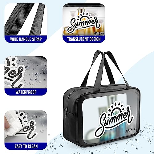 ALLONWAY 3 Pcs Neceser Transparente, Neceser Maquillaje De Viaje Organizador con Asa, Bolsas de Aseo Impermeable, Unisex, Adecuado para Acampar, Viajes De Negocios, Gimnasio En El BañO (Negro)