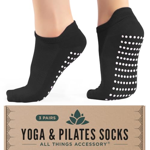 AllThingsAccessory® 3 x Pairs Non Slip Yoga Pilates Socks Martial Arts Fitness Dance Barre. Anti-slip/Non-slip,Full Toe Ankle Fall Prevention Grip Socks EU40/45 Black