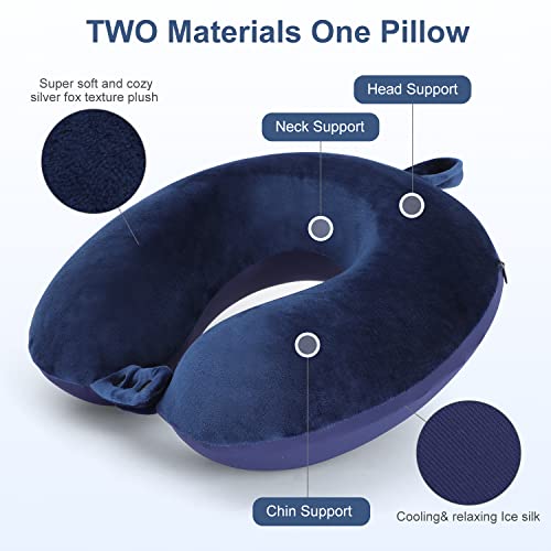 Almohada de cuello de viaje de espuma viscoelástica, suave y ajustable para apoyar la cabeza, para el avión, coche y sillón reclinable en casa (azul oscuro)