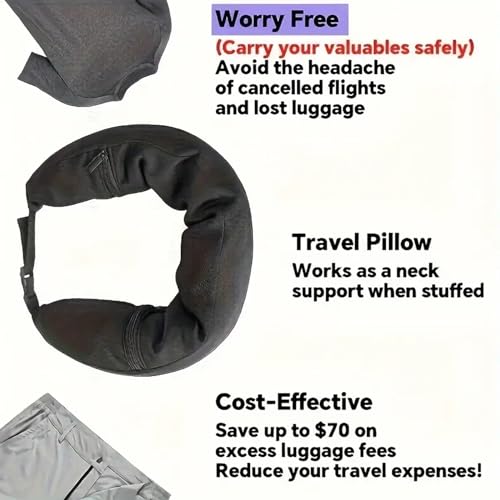 Almohada de viaje rellenable, almohada de viaje para el cuello que se puede rellenar con ropa, solo funda de almohada para el cuello, sin relleno, se adapta a artículos esenciales de 3 días, artículos