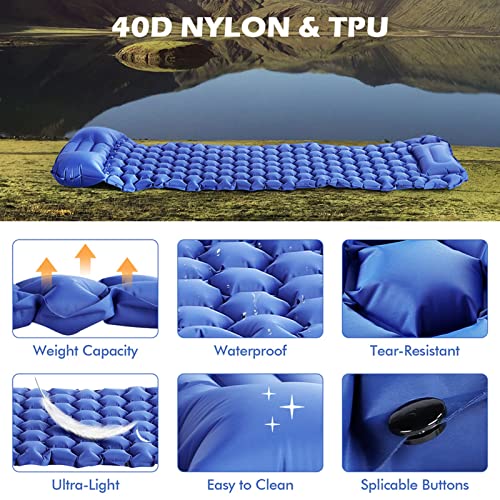 Almohadilla de Dormir Inflable, colchones de Camping Ultraligero colchón al Aire Libre de Aire Impermeable Estera para Dormir con Almohada para Tiendas de Alquiler p Denim Blue