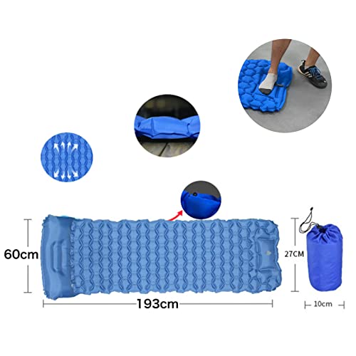 Almohadilla de Dormir Inflable, colchones de Camping Ultraligero colchón al Aire Libre de Aire Impermeable Estera para Dormir con Almohada para Tiendas de Alquiler p Denim Blue