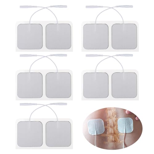 Almohadillas de electrodos cuadradas 10 piezas 5x5 cm, compatible con electroestimulador TENS EMS, con conexión de cable de 2 mm,parches adhesivos reutilizables