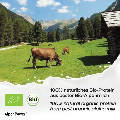 AlpenPower Proteína Whey Orgánico sabor Fresa 500 g - Ingredientes 100% naturales y sin aditivos - Proteína CFM en polvo procedente de la mejor leche alpina ecológica