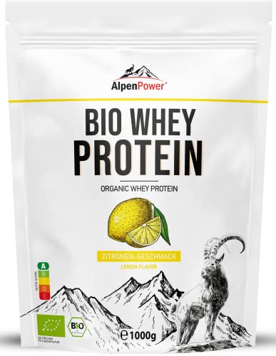 AlpenPower Proteína Whey Orgánico sabor Limón 1 kg - Ingredientes 100% naturales y sin aditivos - Proteína CFM en polvo procedente de la mejor leche alpina ecológica