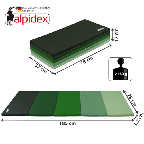 ALPIDEX Esterilla de gimnasia 185 x 78 x 3 cm plegable colchoneta de ejercicio suave de suelo deportiva para el hogar niños adultos, Color:verde