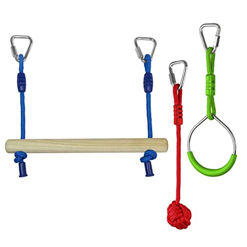 ALPIDEX Ninja Niños Slackline Kids Obstacles Set Anillos Gimnasia Nudos Cuerda Accesorios Escalada Curso Extensible, Stil:Basic