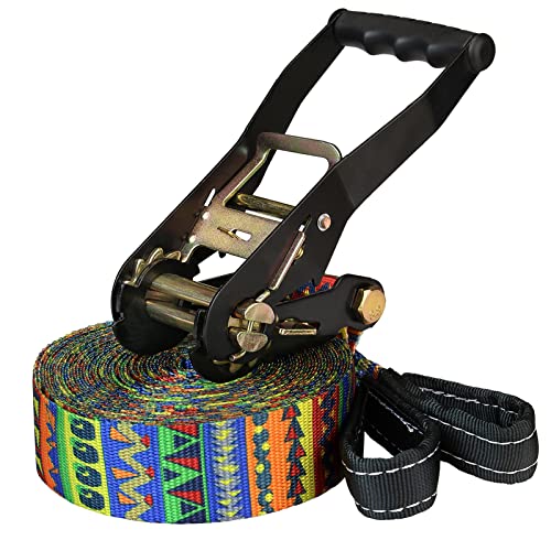 ALPIDEX Slackline Set 15 m + Protector de árbol y Protector de trinquete, Ideal para niños, Principiantes y Expertos