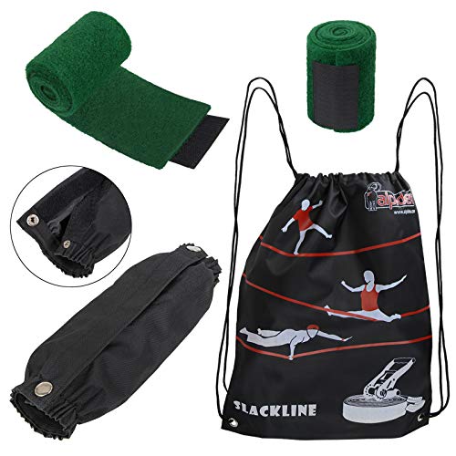 ALPIDEX Slackline Set 15 m + Protector de árbol y Protector de trinquete, Ideal para niños, Principiantes y Expertos