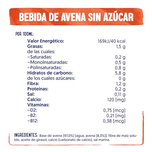 Alpro Bebida Vegetal de Avena sin Ázucar - Pack de 6 x 1L