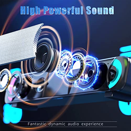 Altavoz SoundBar, HPYLIF·H Altavoz de Computadora con Cable USB, Altavoz Multimedia con Control de Volumen de Luz LED RGB Barra de Sonido para PC Windows,Escritorio,Ordenadores Portátiles