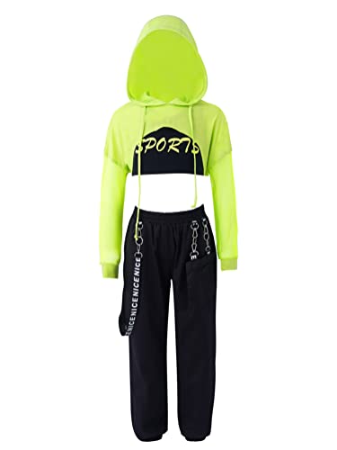 Alvivi Conjunto de Chándal para Niñas Sudadera Deportiva de Manga Larga y Pantalones Cargos de Hip Hop Street Dance Traje de Baile Callejero 3-16 Años Verde 14 años