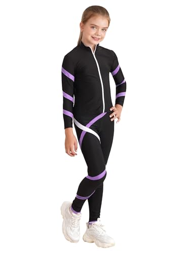 Alvivi Conjunto de Deportivo Gimnasio para Niñas Sudadera manga Larga Chaqueta con Cremallera y Leggings Largos Ropa de Baile Deporte Yoga Correr 5-16 Años A Púrpura claro 9-10 años