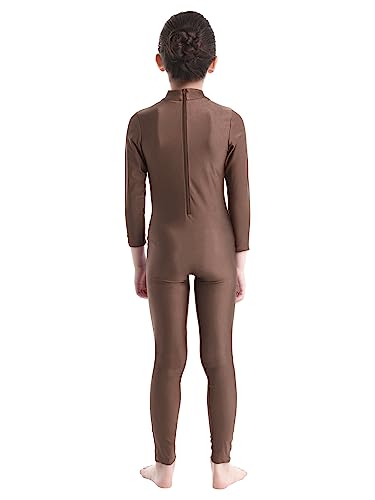 Alvivi Maillot de Gimnasia para Niña Mono de Danza Fitness Gym Maillots Jumpsuit Deportivo Manga Larga Elástica Leotardo Ballet Patinaje Niña Marrón 10-12 años