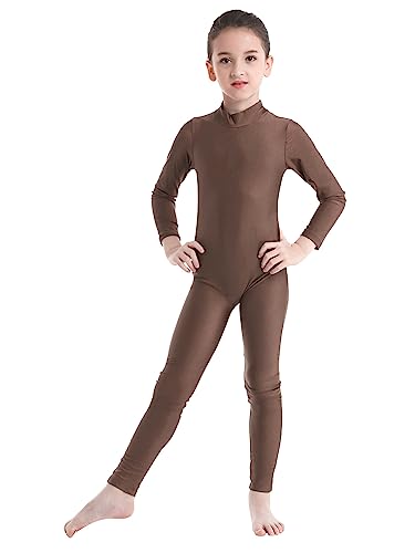 Alvivi Maillot de Gimnasia para Niña Mono de Danza Fitness Gym Maillots Jumpsuit Deportivo Manga Larga Elástica Leotardo Ballet Patinaje Niña Marrón 10-12 años