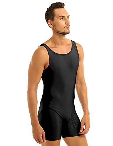 Alvivi Maillot Elástico de Gimnasia Hombre Adulto Body Leotardos Ritmica Danza Ballet sin Mangas Una Pieza Mono Liso Men Unitard Ropa Interior Deporte para Hombre Negro X-Large