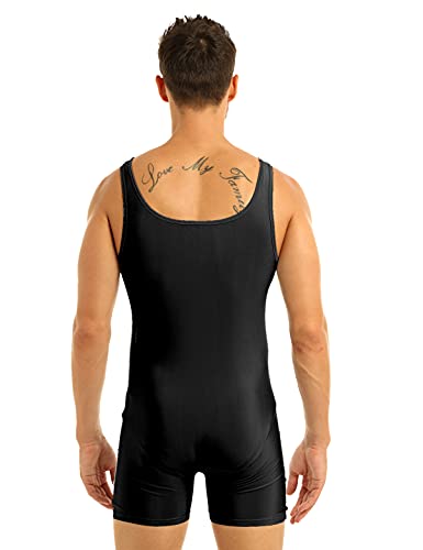 Alvivi Maillot Elástico de Gimnasia Hombre Adulto Body Leotardos Ritmica Danza Ballet sin Mangas Una Pieza Mono Liso Men Unitard Ropa Interior Deporte para Hombre Negro X-Large