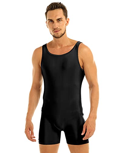 Alvivi Maillot Elástico de Gimnasia Hombre Adulto Body Leotardos Ritmica Danza Ballet sin Mangas Una Pieza Mono Liso Men Unitard Ropa Interior Deporte para Hombre Negro X-Large