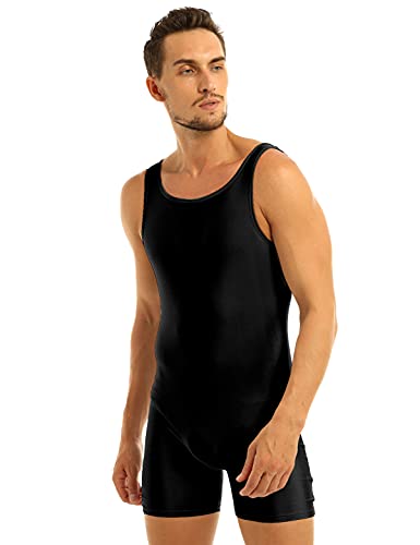 Alvivi Maillot Elástico de Gimnasia Hombre Adulto Body Leotardos Ritmica Danza Ballet sin Mangas Una Pieza Mono Liso Men Unitard Ropa Interior Deporte para Hombre Negro 3XL