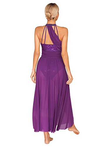 Alvivi Vestido Largo de Danza Clásica para Mujer Maillot de Ballet Gimnasia con Tul Vestido de Baile Lírico y Contemporánea S-XXL Morado M