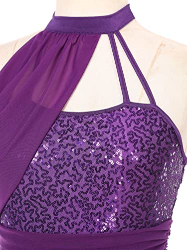 Alvivi Vestido Largo de Danza Clásica para Mujer Maillot de Ballet Gimnasia con Tul Vestido de Baile Lírico y Contemporánea S-XXL Morado M