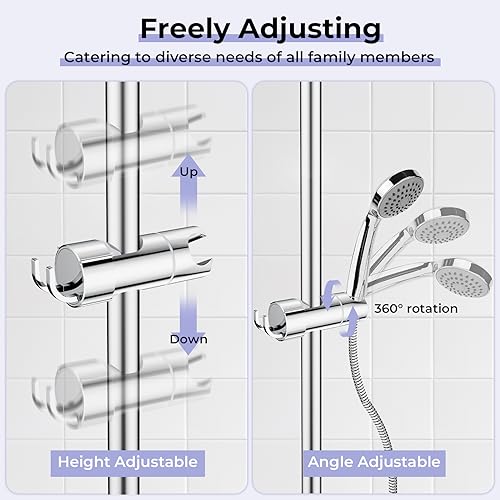 Alyvisun Universal Soporte Ducha con 2 Ganchos, Ajustable Sujeta Alcachofa Ducha para 16-27 mm Barra de Ducha, Cromado Soporte Alcachofa Ducha Rotación de 360°, Fácil Instalación