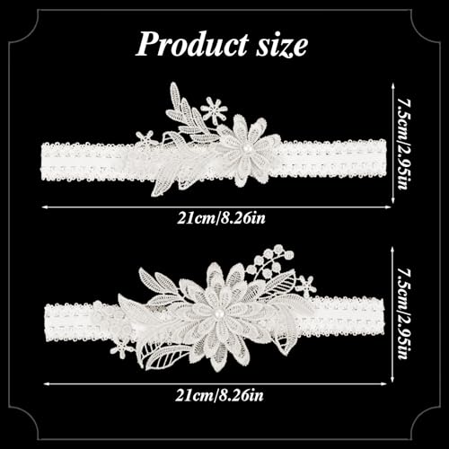 Amabro Liga elástica de boda, 2 piezas de ligas florales para piernas, ligas de encaje con perlas, accesorios de novia para mujeres y niñas, Blanco, Wedding Elastic Garter