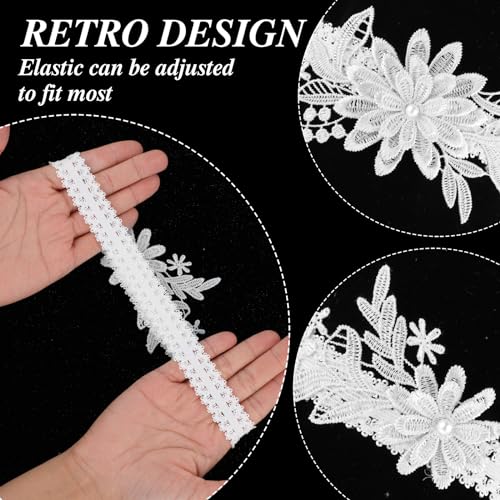 Amabro Liga elástica de boda, 2 piezas de ligas florales para piernas, ligas de encaje con perlas, accesorios de novia para mujeres y niñas, Blanco, Wedding Elastic Garter