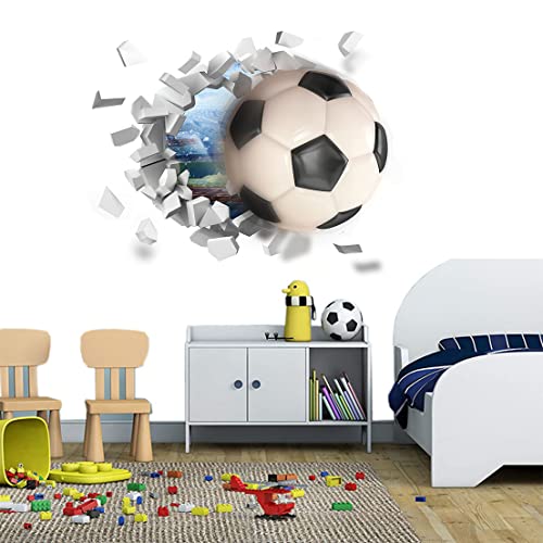 Amacoam Pegatinas de Fútbol en 3D, Pegatinas de Pared niños fútbol 3D (50 x 40 cm) pegatinas Fútbol de Fútbol para Habitación Niños, Vinilo Fútbol para niños, dormitorio, sala juegos, sala estar