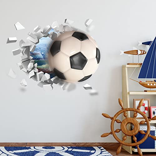 Amacoam Pegatinas de Fútbol en 3D, Pegatinas de Pared niños fútbol 3D (50 x 40 cm) pegatinas Fútbol de Fútbol para Habitación Niños, Vinilo Fútbol para niños, dormitorio, sala juegos, sala estar