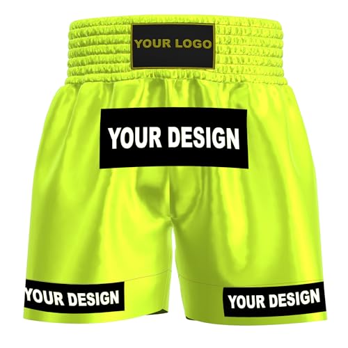 Amata Boxeo Estilo 1 Personalizado Muay Thai Pantalones Cortos Personalizados Ropa de Lucha MMA Gear Kick Outfit Hombres Mujeres Niños Adulto Niño Niña, Verde lima, 4X-Large