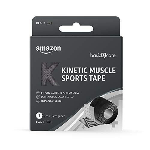 Amazon Basic Care - Cinta kinesiológica deportiva para musculatura, 5 x 5 cm, 1 negra y 1 beis, paquete de 2