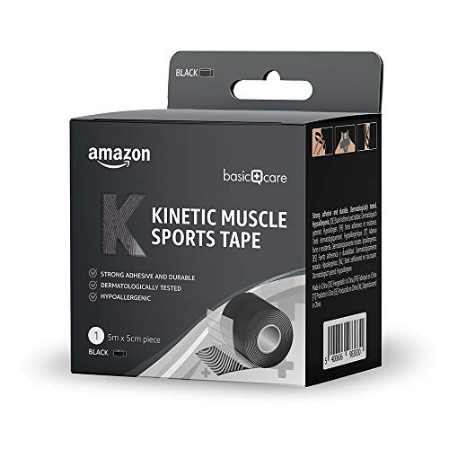 Amazon Basic Care - Cinta kinesiológica deportiva para musculatura, 5 x 5 cm, 1 negra y 1 beis, paquete de 2