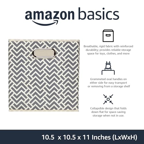 Amazon Basics - Cajas de almacenamiento de tela, con forma de cubo, plegables, con ojales metálicos, 6 unidades, chevrón gris