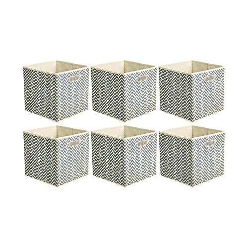 Amazon Basics - Cajas de almacenamiento de tela, con forma de cubo, plegables, con ojales metálicos, 6 unidades, chevrón gris