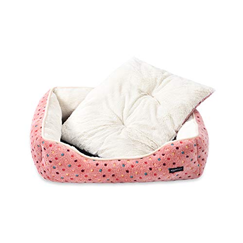 Amazon Basics Cama para mascotas, gatos, Tejido Oxford, tamaño pequeño, de color rosa con lunares