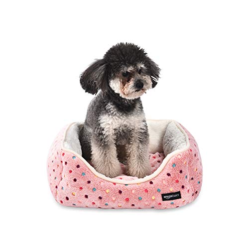 Amazon Basics Cama para mascotas, gatos, Tejido Oxford, tamaño pequeño, de color rosa con lunares